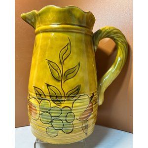 Provincial Fruit Ambiance Pitcher Ceramic Green Gold Italian Inspired Painted